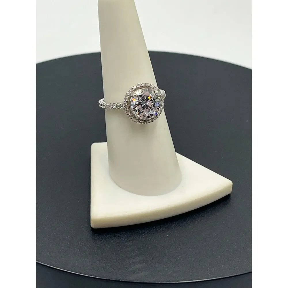 IBB 925‎ Silver Sparkling Cubic Zirconia Halo Solitaire Accent Ring Sz 7.5